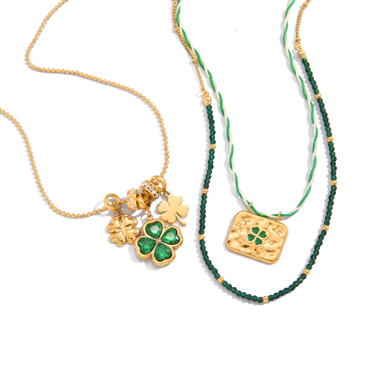 Green Clover Stainless Steel Necklace Collection - Image 3
