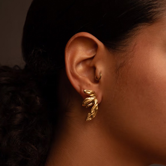 18K gold geometric wings design trendy personality earrings - Image 3