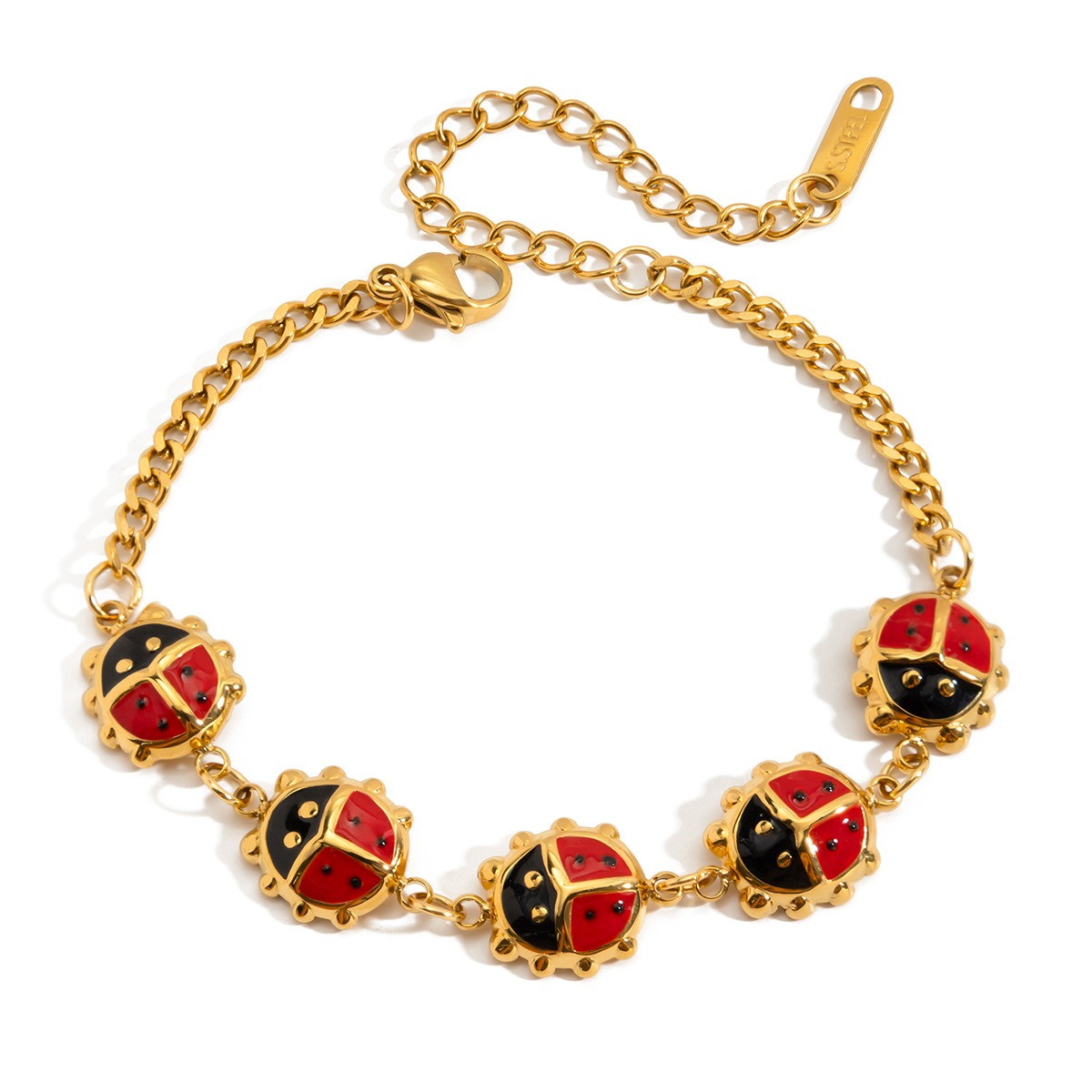 18K Gold Classic Ladybug Necklace and Bracelet