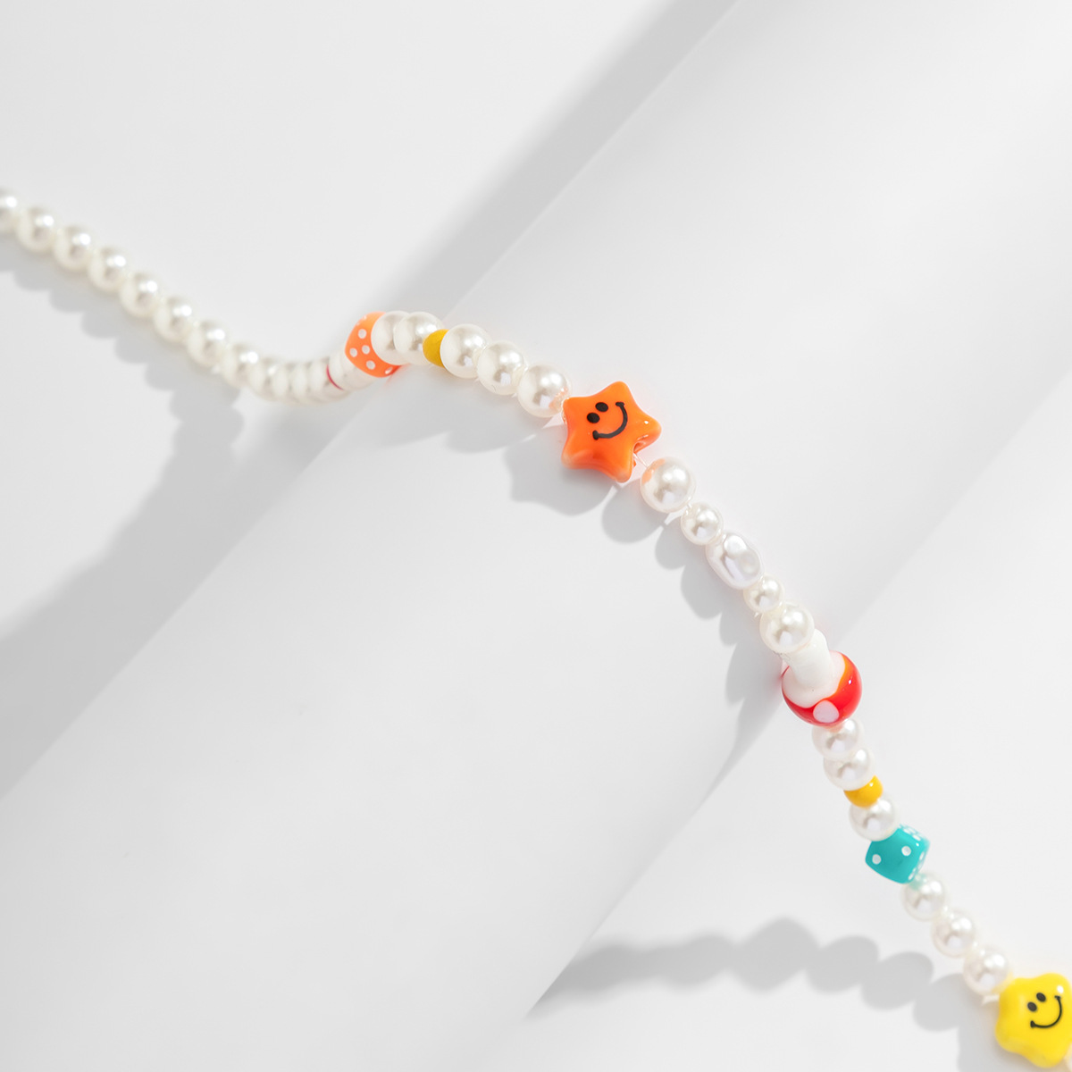 Fashion personality pearl with colorful five-pointed star/dice design all-match necklace