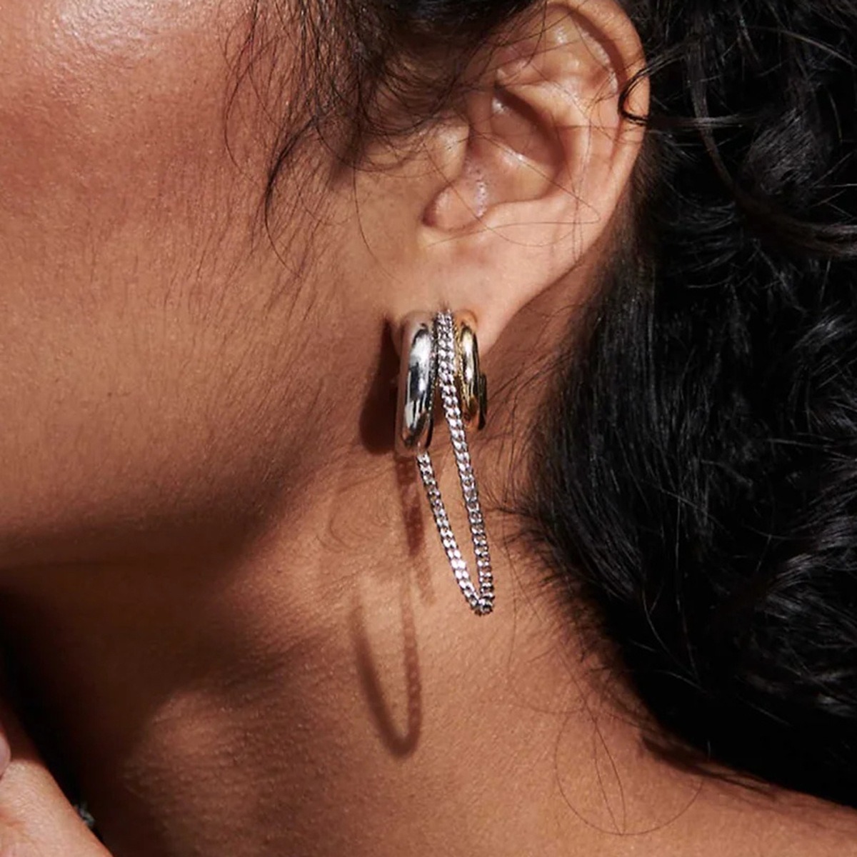 18K gold double C with chain tassel design trendy and noble earring ring set - Image 8