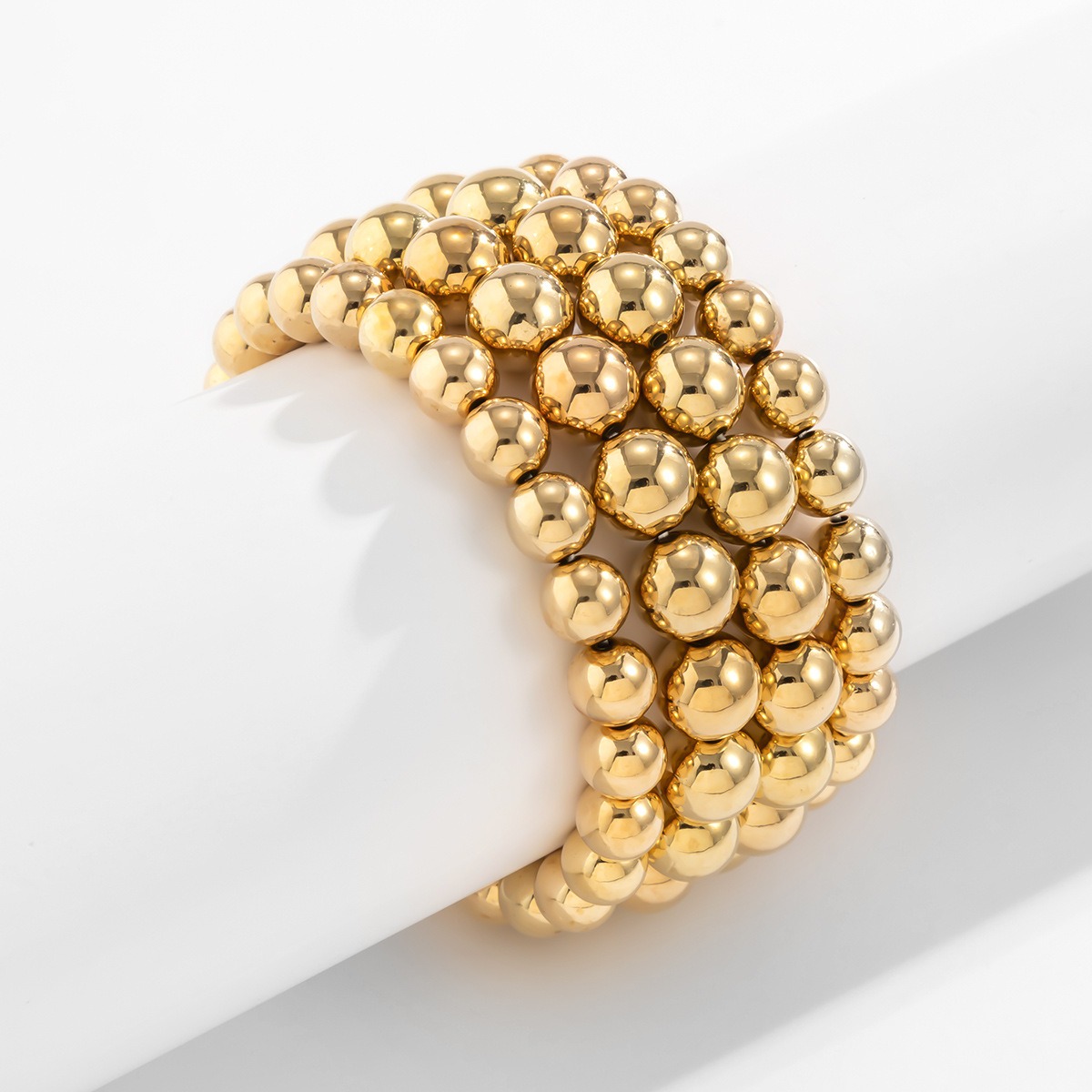 18k gold punk style exaggerated round bead chain bracelet - Image 3