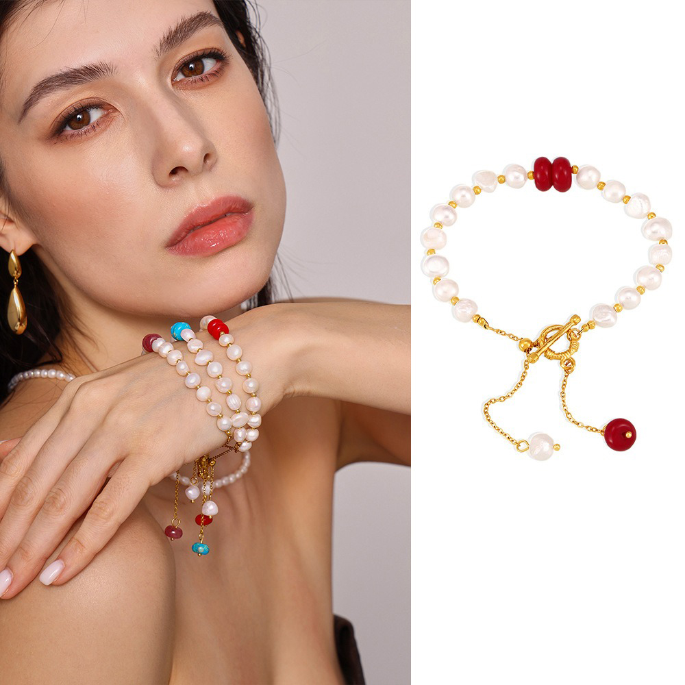 18K gold pearl with OT buckle design exquisite fashion bracelet