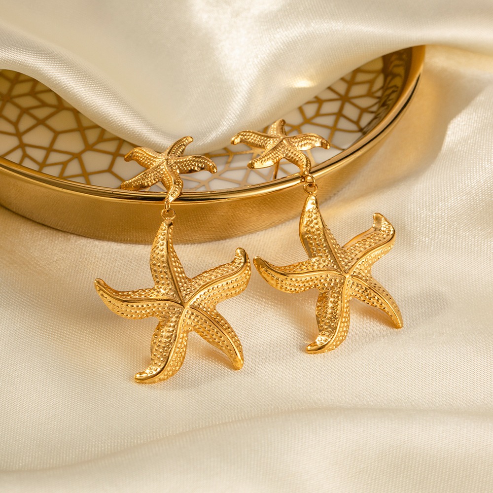 18K gold stylish personality starfish design ocean style earrings - Image 3