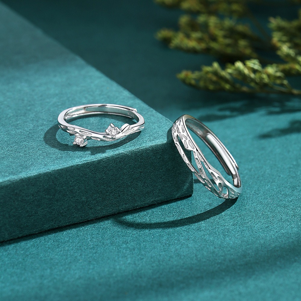 S925 sterling silver Chinese style couple engagement ring - Image 2