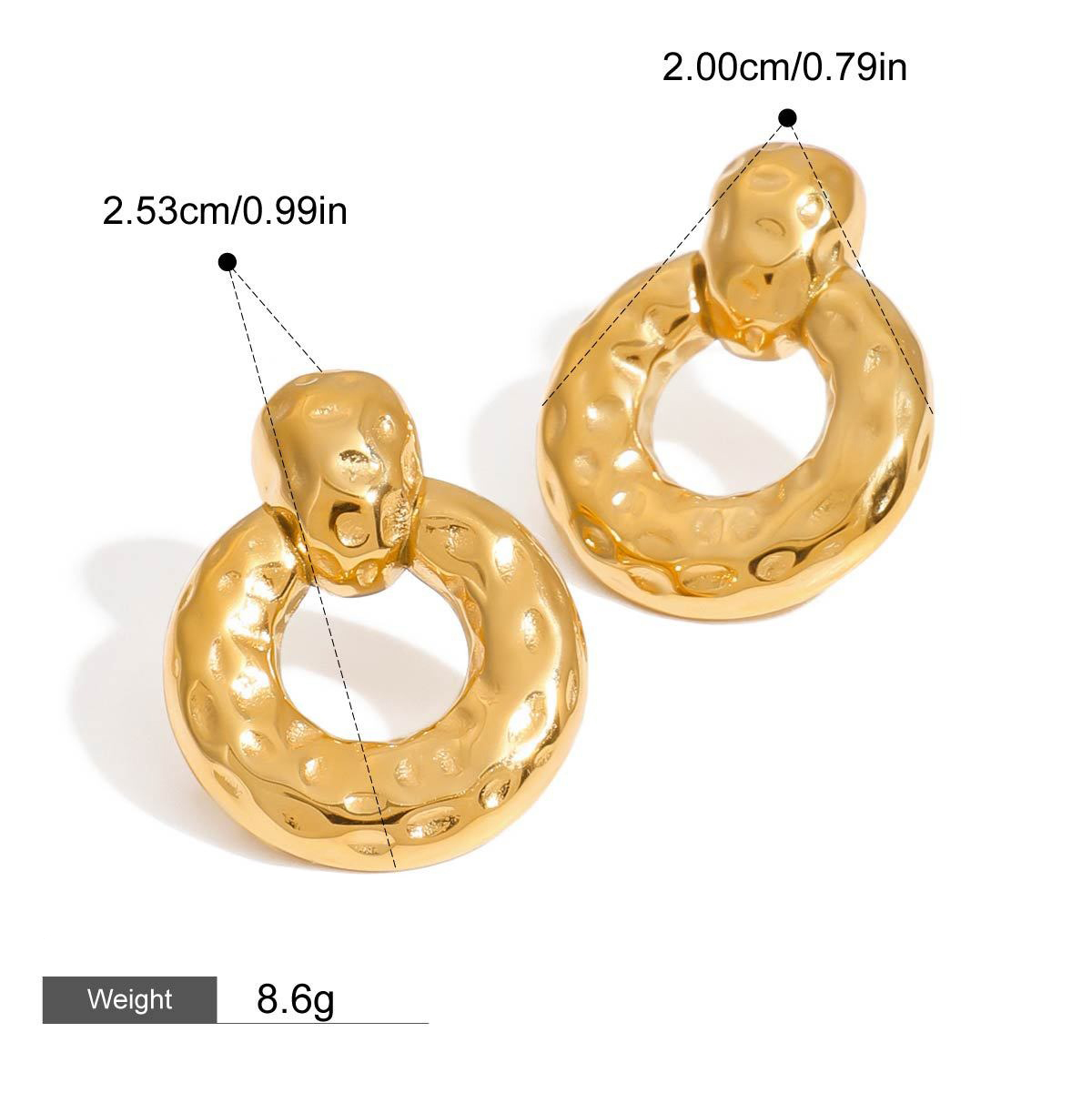 18K gold hollow round with texture design unique personality earrings18K gold hollow round with texture design unique personality earrings - Image 3