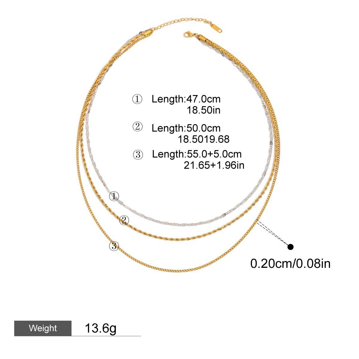 18K gold three-layer chain with gold and silver color matching design, noble and elegant necklace - Image 4