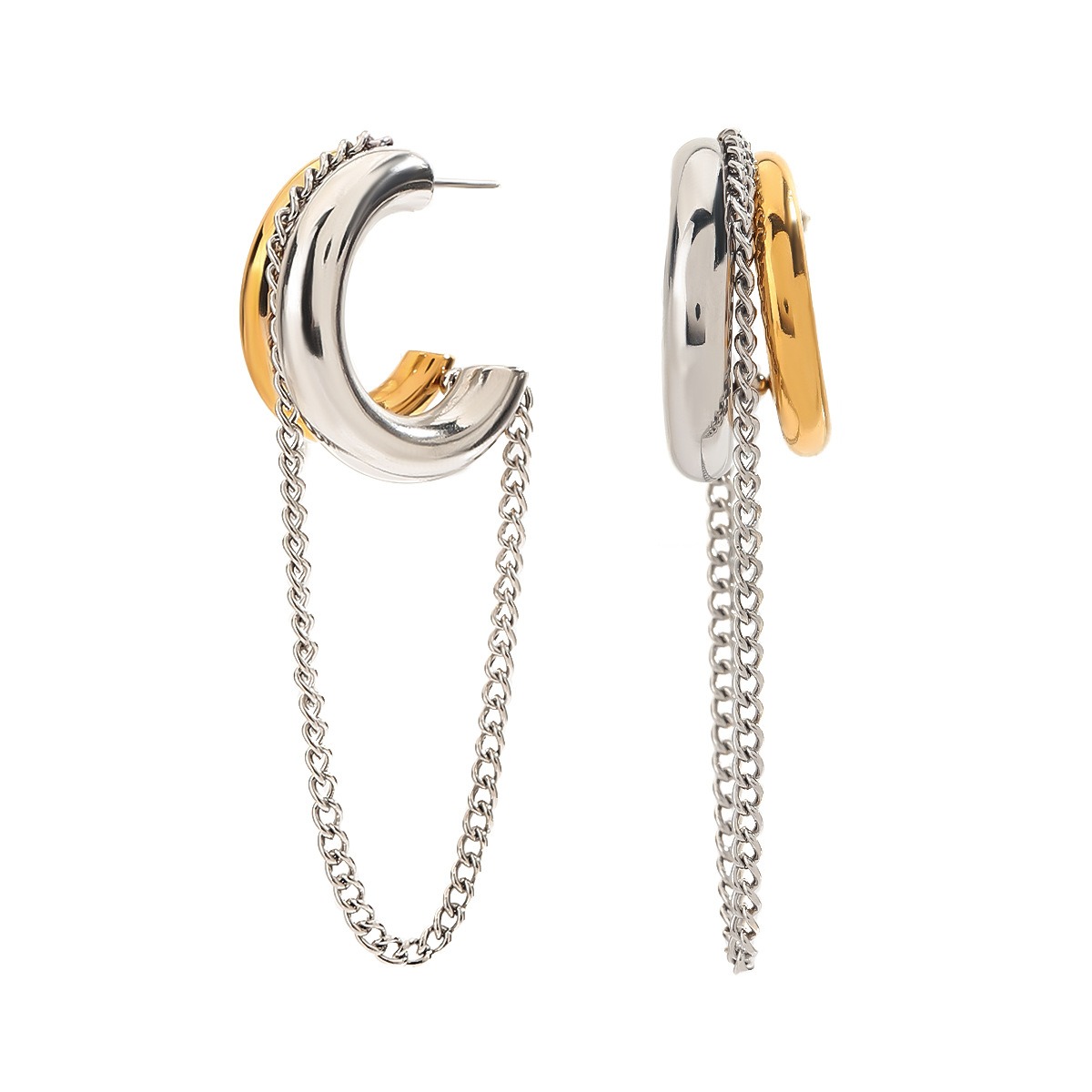 18K gold double C with chain tassel design trendy and noble earring ring set - Image 9