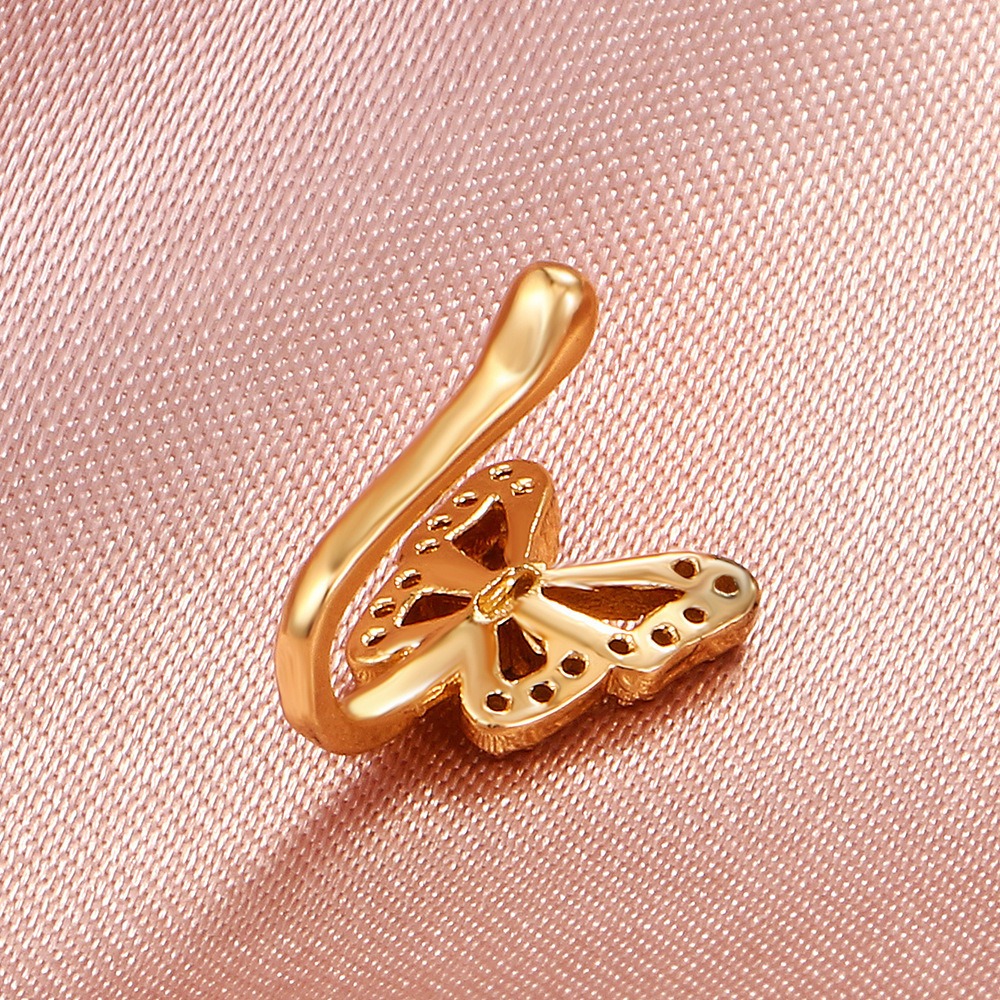 18K gold U-shaped nose ornament with butterfly inlaid gemstones, exquisite and noble design - Image 4