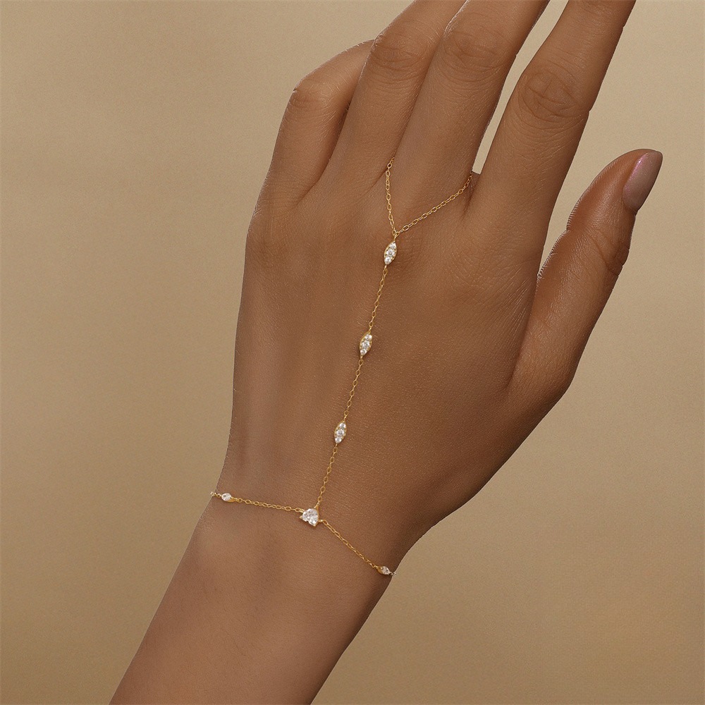 s925 sterling silver horse eye diamond bracelet ring chain finger chain - Image 4
