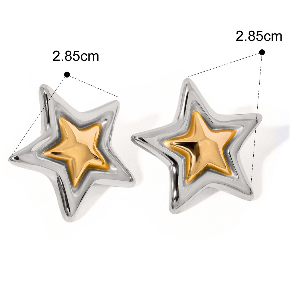 18K gold trendy personality five-pointed star with concave and convex design earrings - Image 4