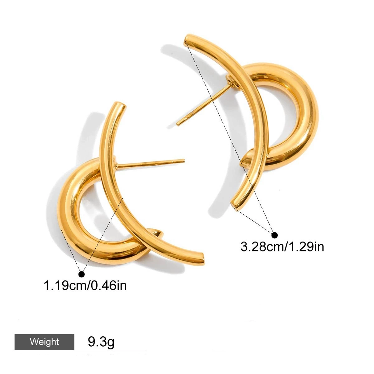 18K gold double C-shaped earrings with gold and silver color matching design, trendy and personalized - Image 3