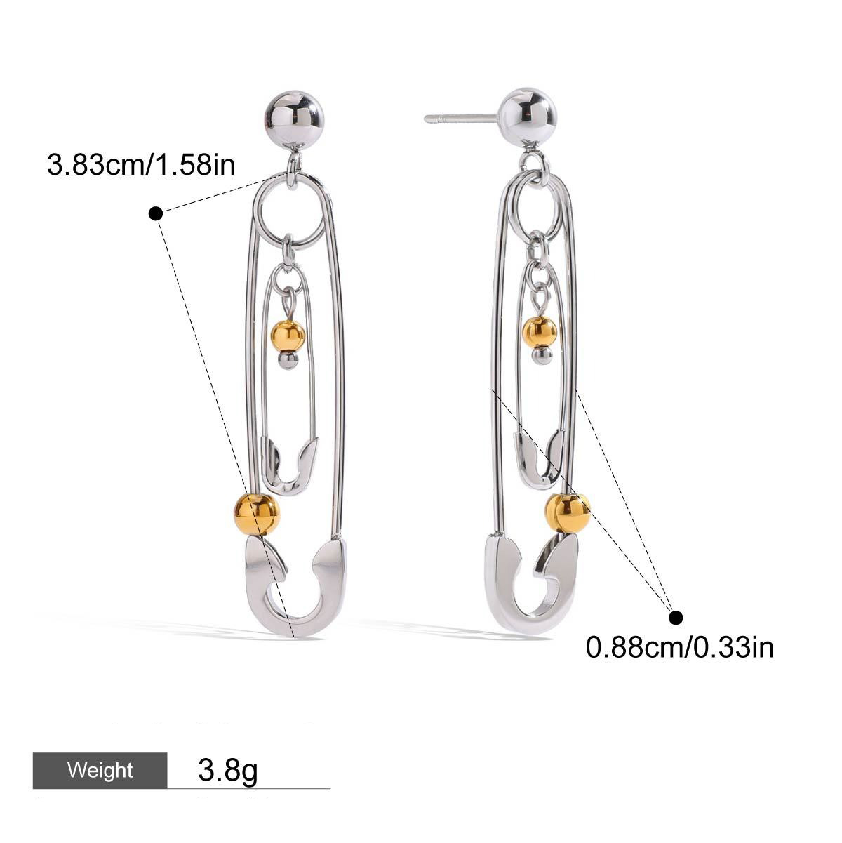 18K gold pin-shaped earrings with round beads, unique and personalized design - Image 5