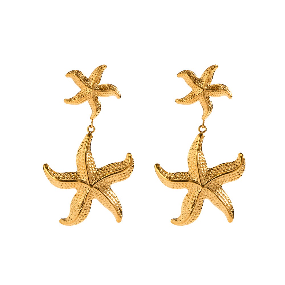 18K gold stylish personality starfish design ocean style earrings - Image 5