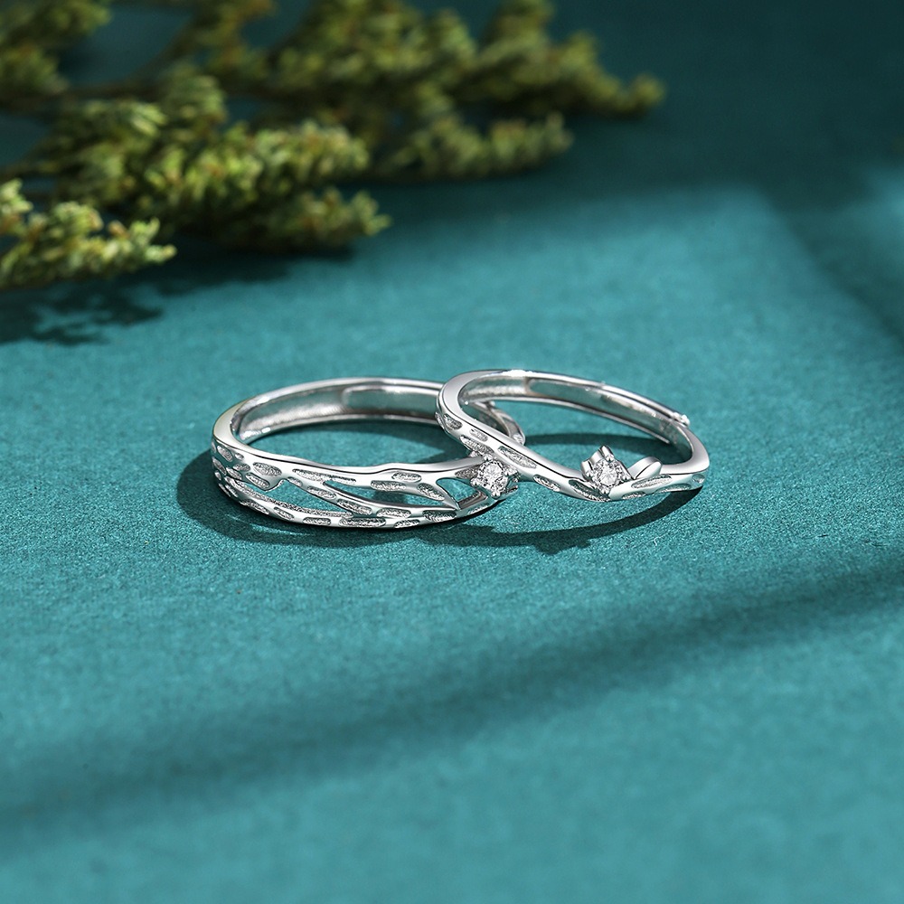 S925 sterling silver Chinese style couple engagement ring - Image 5