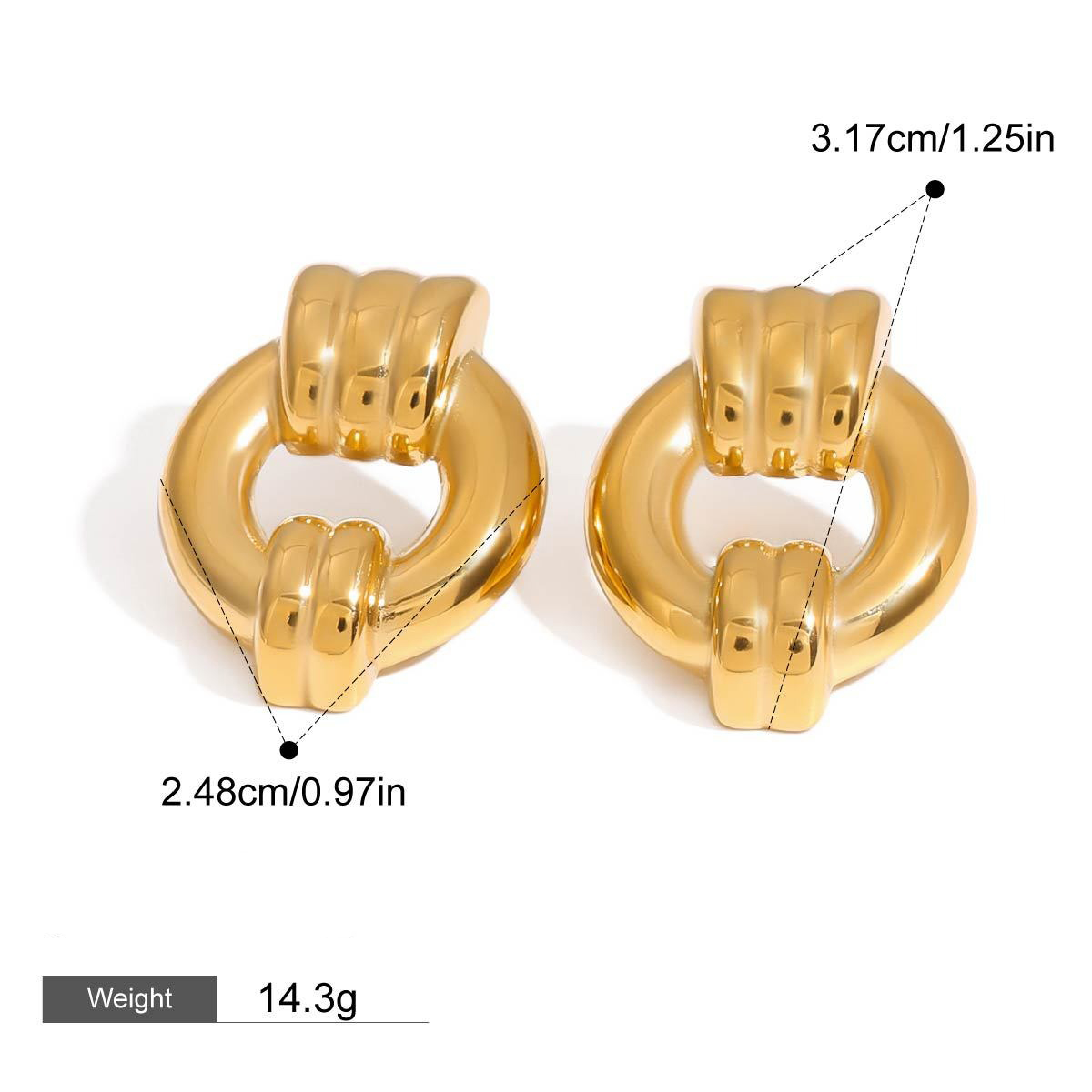 18K gold hollow round with striped design trendy personality earrings - Image 3
