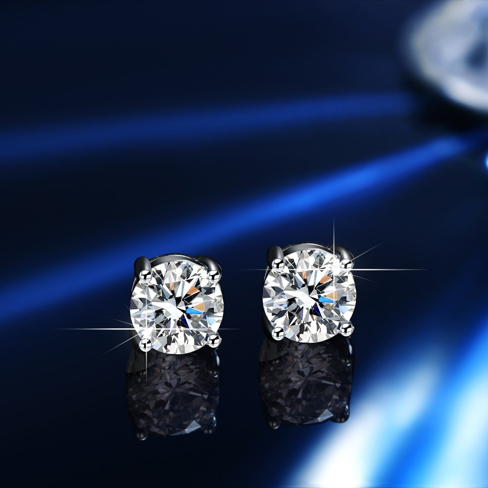 s925 sterling silver four-claw inlaid moissanite earrings