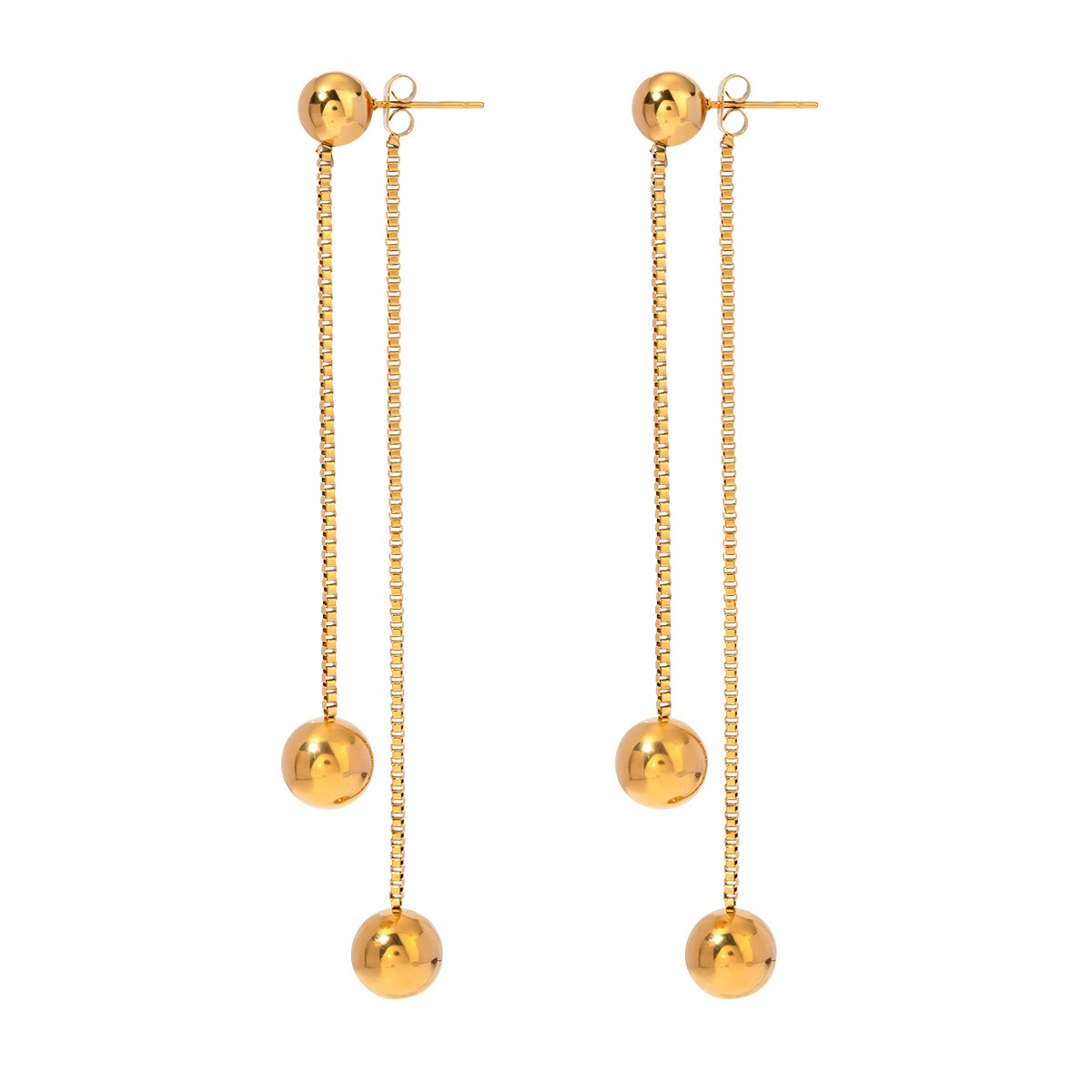 18K gold noble round beads with tassel design light luxury style earrings - Image 5