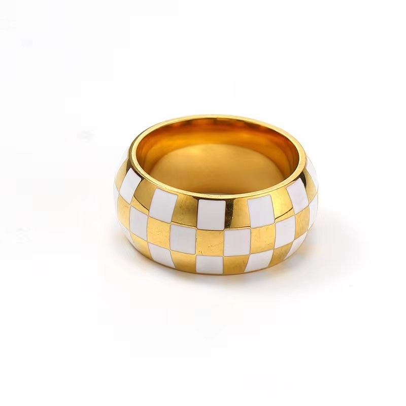 18K gold vintage-style checkered pattern ring - Image 4