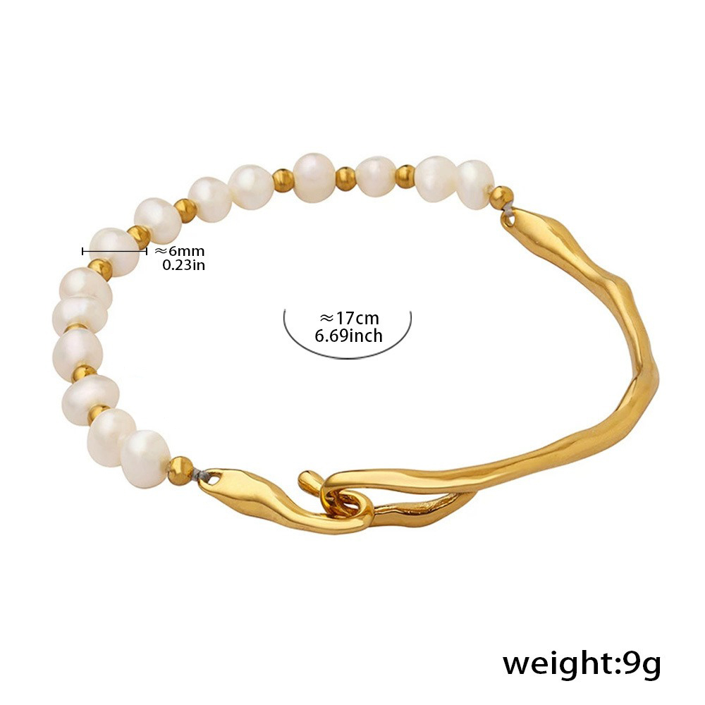 18K gold irregular shape with pearl design trendy unique bracelet - Image 3
