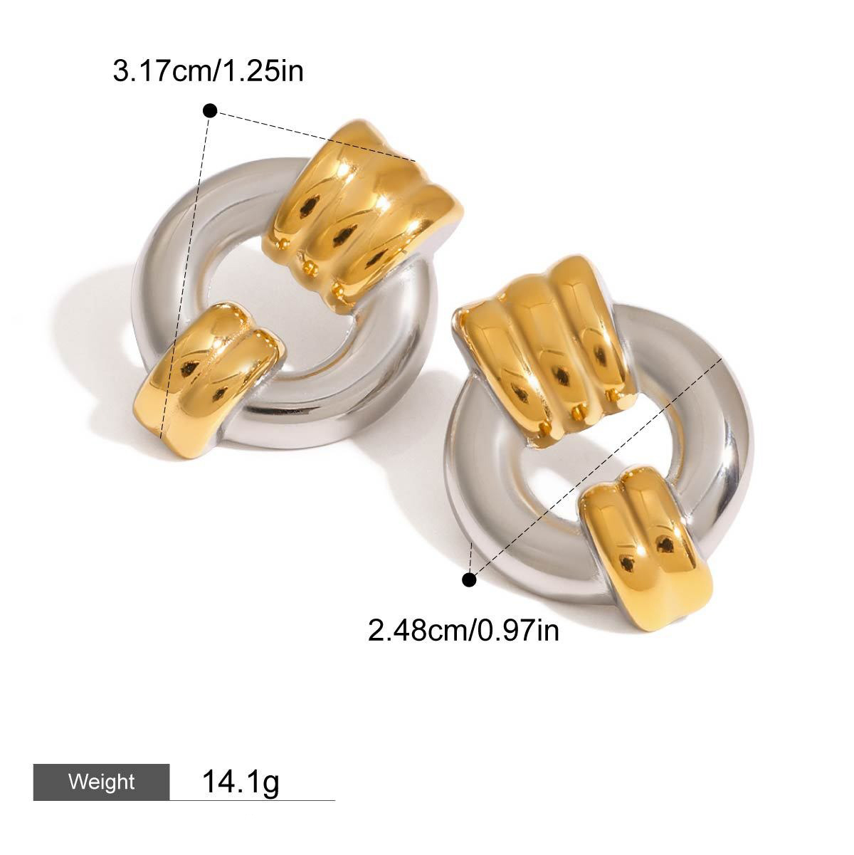 18K gold hollow round with striped design trendy personality earrings - Image 6