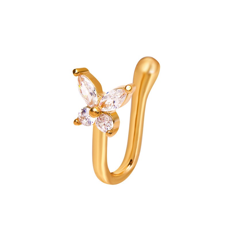 18K gold U-shaped nose ornament with butterfly inlaid gemstones, exquisite and noble design - Image 8