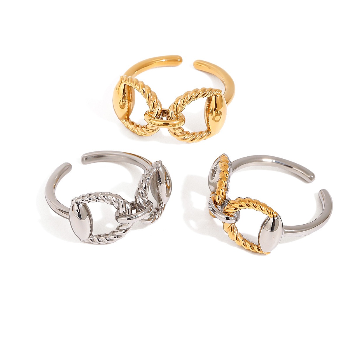 18K gold geometric shape with texture design simple and fashionable open ring - Image 5