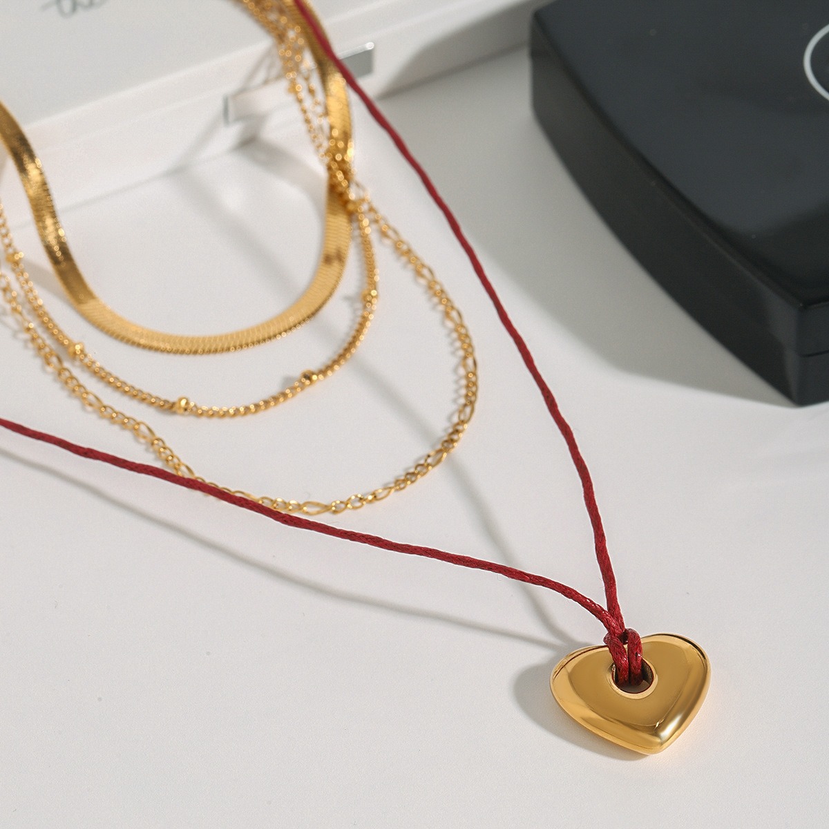 18K gold heart with multi-layer chain design trendy personality necklace
