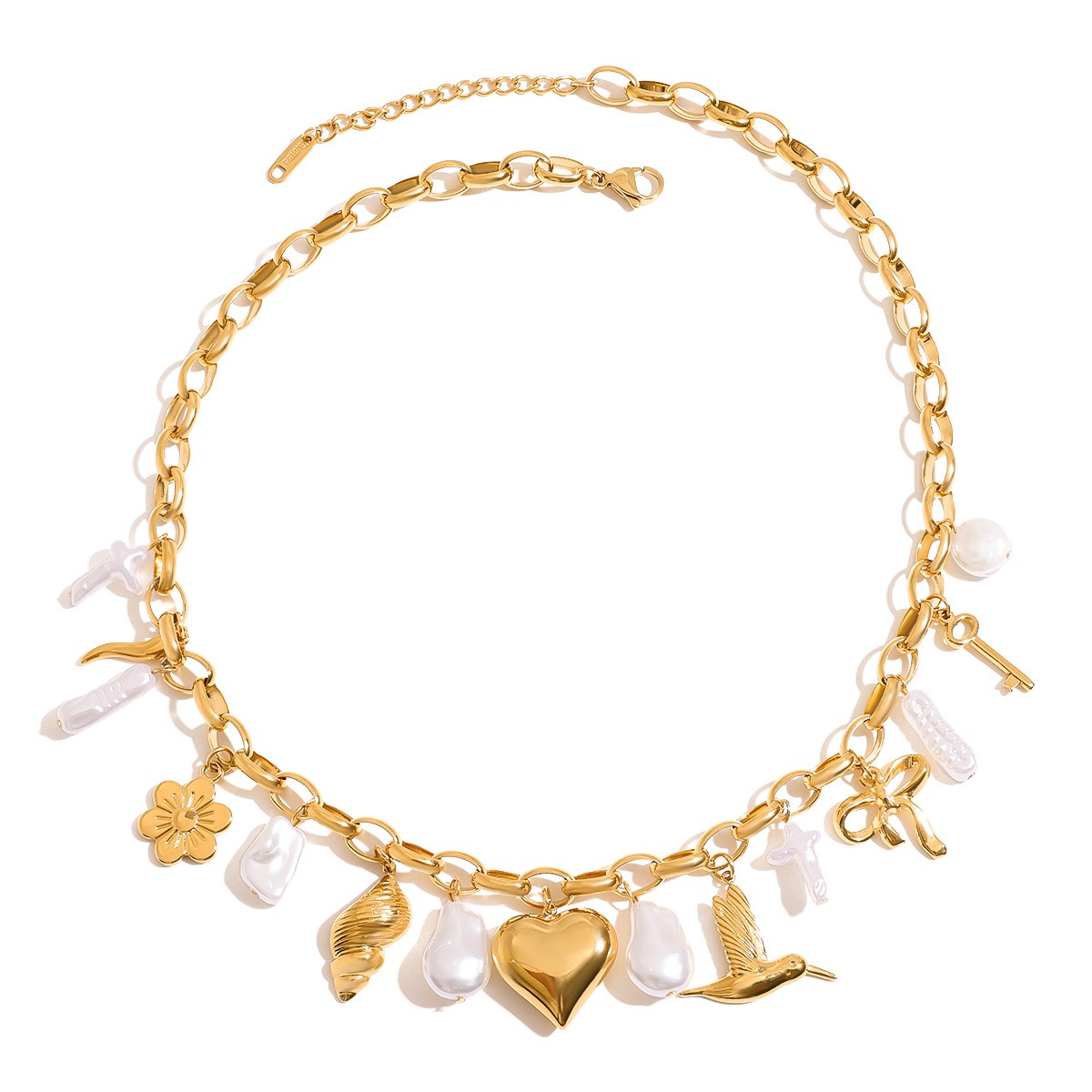 18K gold heart with irregular pearl design exquisite and noble necklace - Image 5