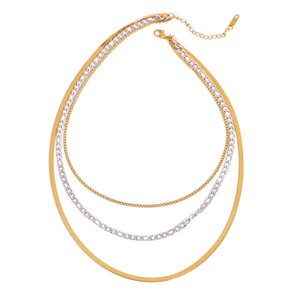 18K gold multi-layer chain with gold and silver color matching design simple personality necklace - Image 4