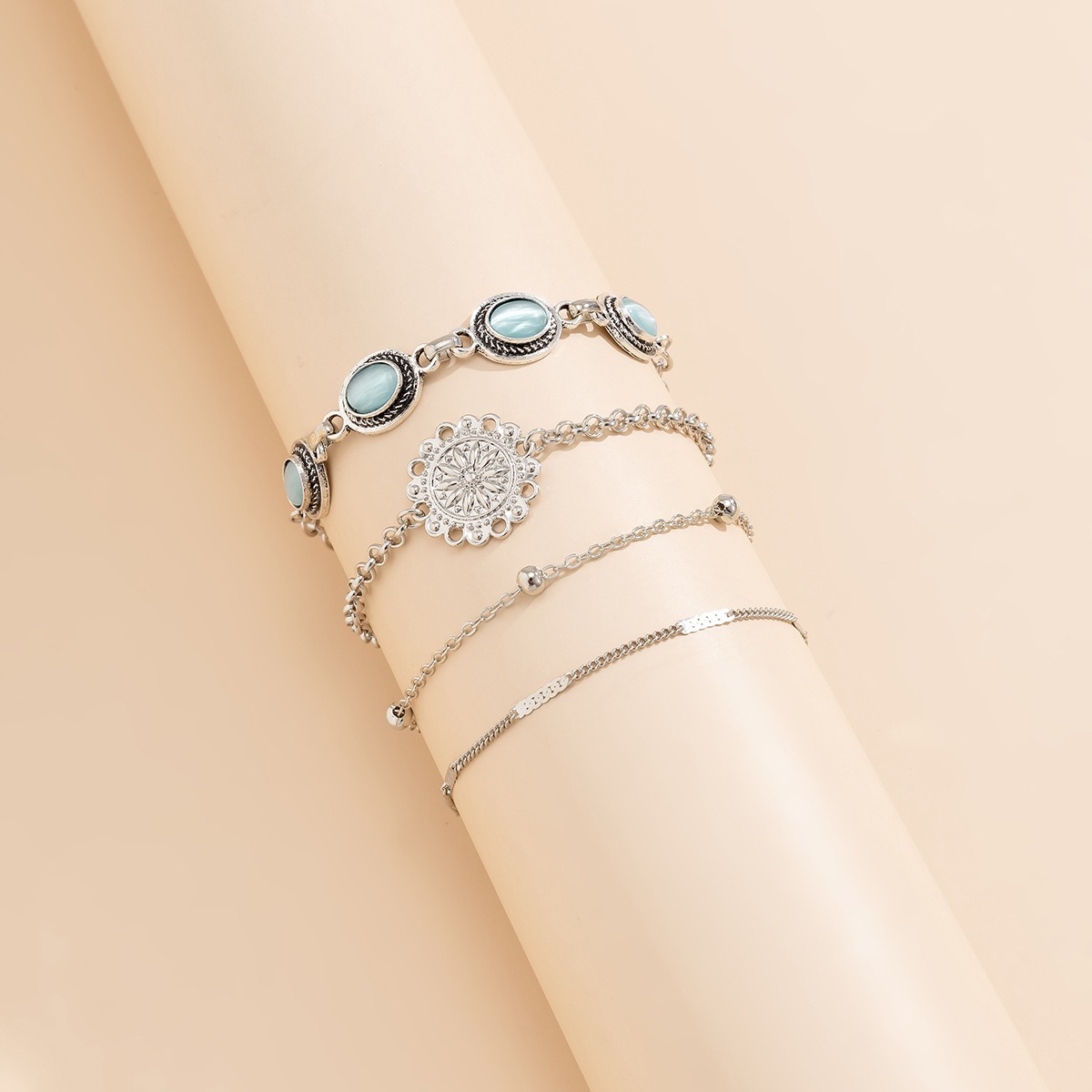 Ethnic style flower disc cat's eye gold retro bracelet - Image 3