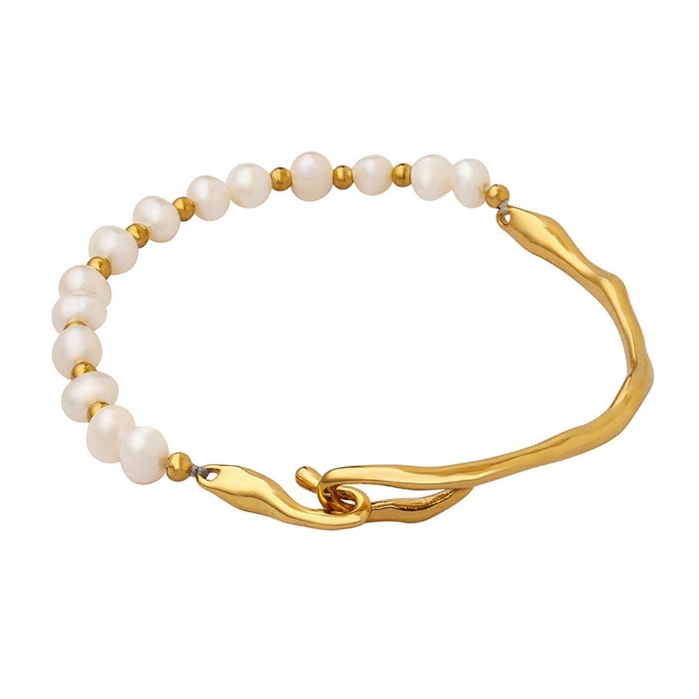 18K gold irregular shape with pearl design trendy unique bracelet - Image 5