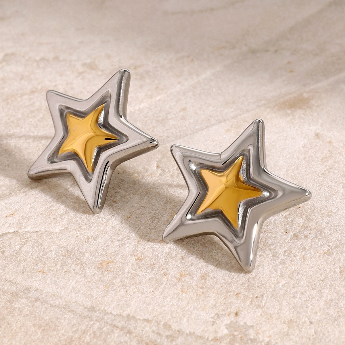 18K gold trendy personality five-pointed star with concave and convex design earrings - Image 5
