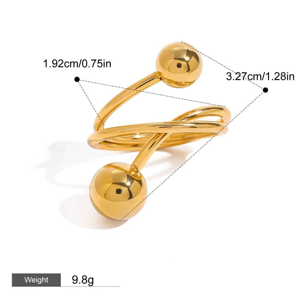 18K gold geometric lines with spherical design simple personality ring - Image 2