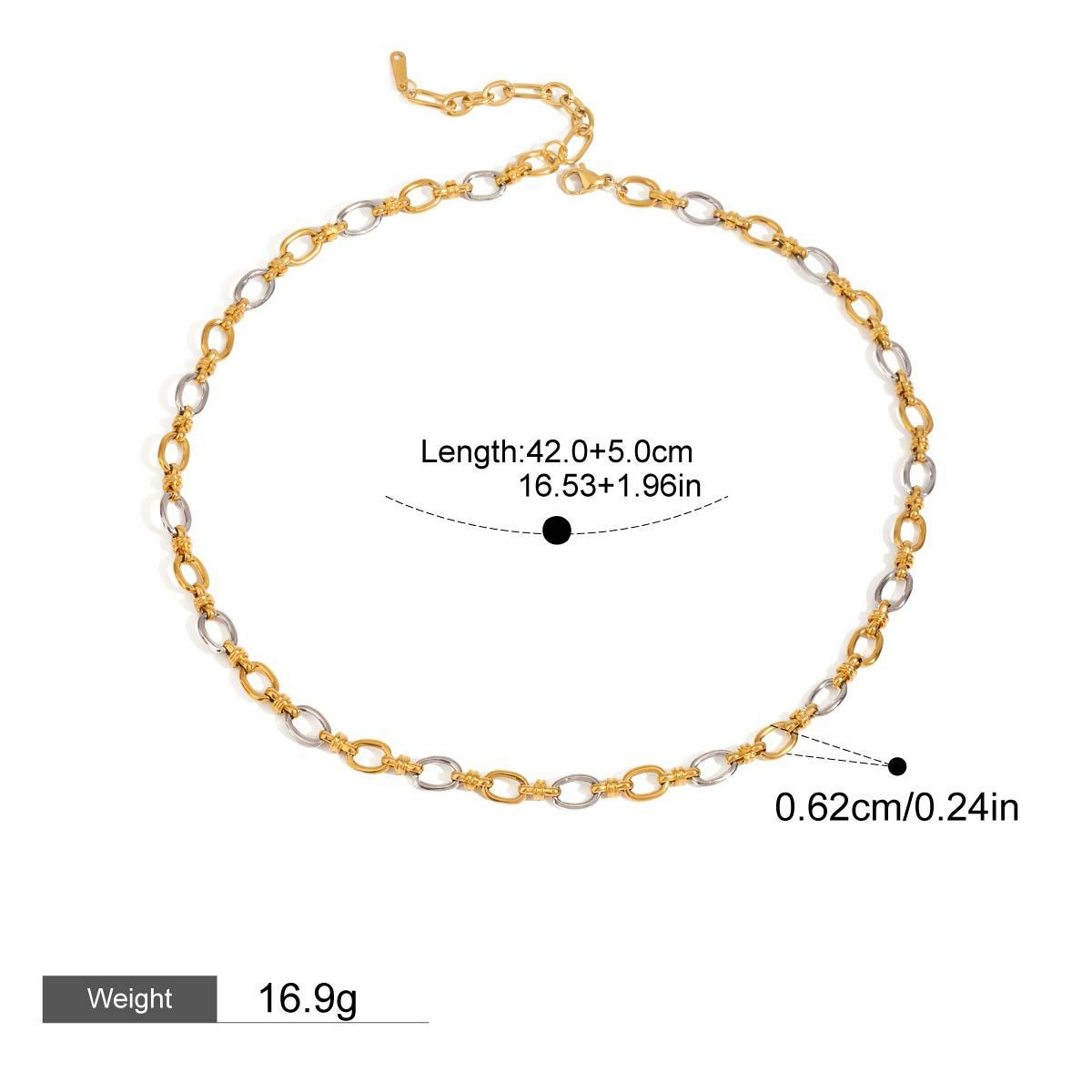 18K gold ring with gold and silver color matching design trendy personality necklace - Image 4