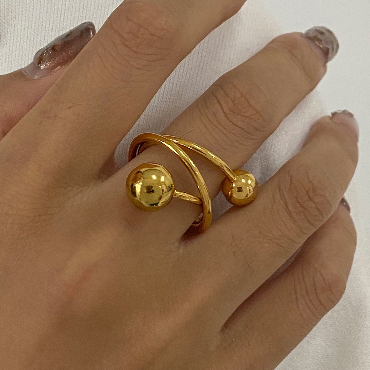 18K gold geometric lines with spherical design simple personality ring - Image 3
