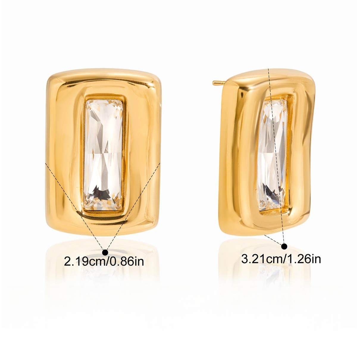 Square 18K gold-plated titanium steel stud earrings with embedded cubic zirconia. - Image 4