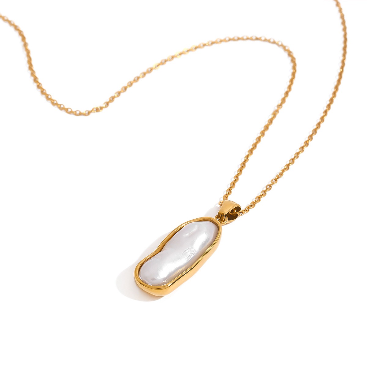 18K gold inlaid irregular pearl design light luxury noble pendant necklace - Image 4