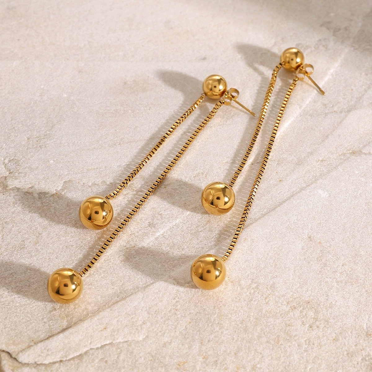 18K gold noble round beads with tassel design light luxury style earrings - Image 6