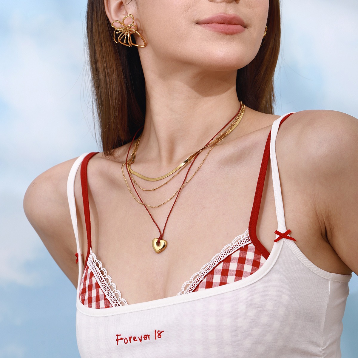 18K gold heart with multi-layer chain design trendy personality necklace - Image 4