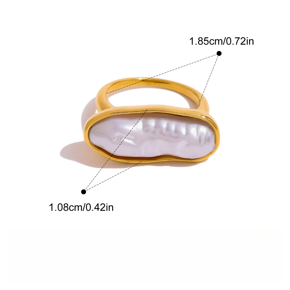 18K Gold Pearl Titanium Steel Ring - Image 2