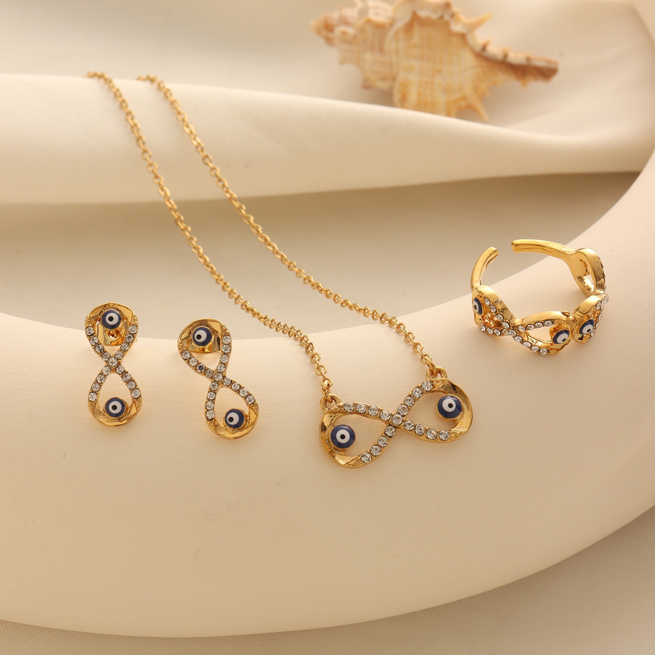 White Crystal Evil Eye Jewelry Set