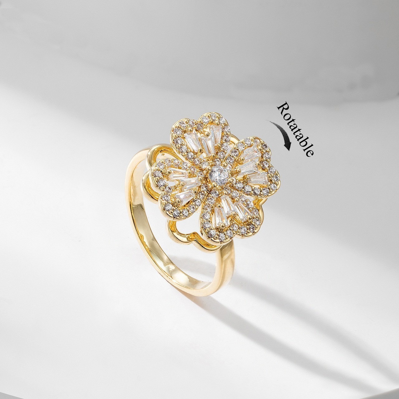 18K gold & S925 silver stress-relief zirconia ring.