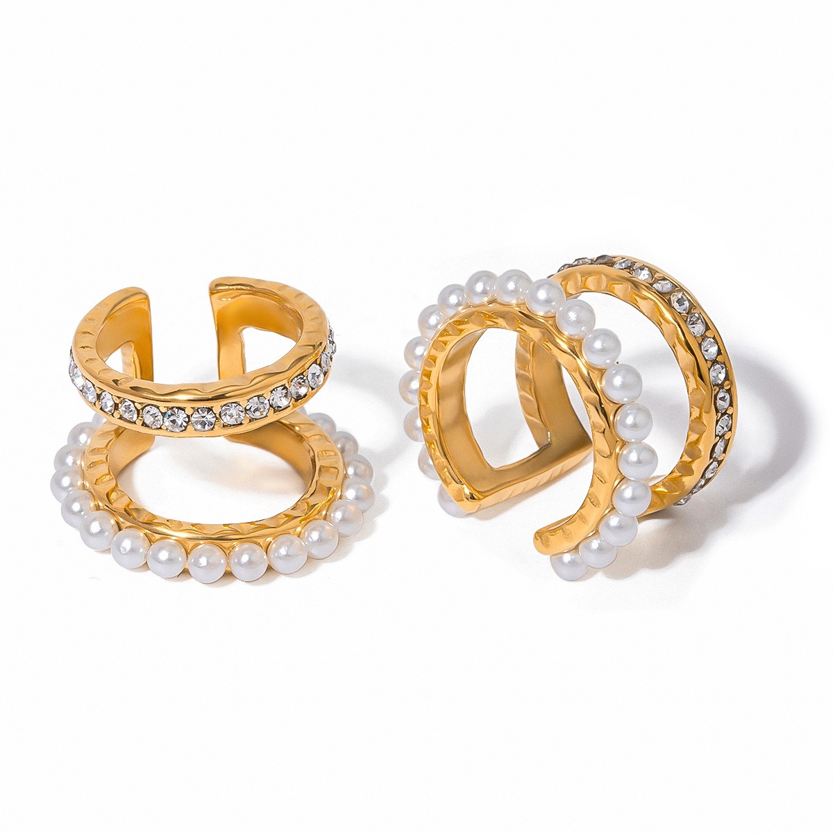 18K gold exquisite and noble double-layer inlaid pearls and diamonds design light luxury style earrings - Image 6