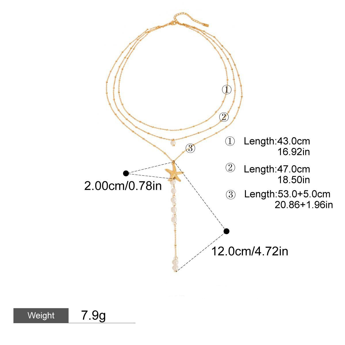 18K gold multi-layer chain with starfish and pearl tassel design exquisite and noble necklace - Image 4