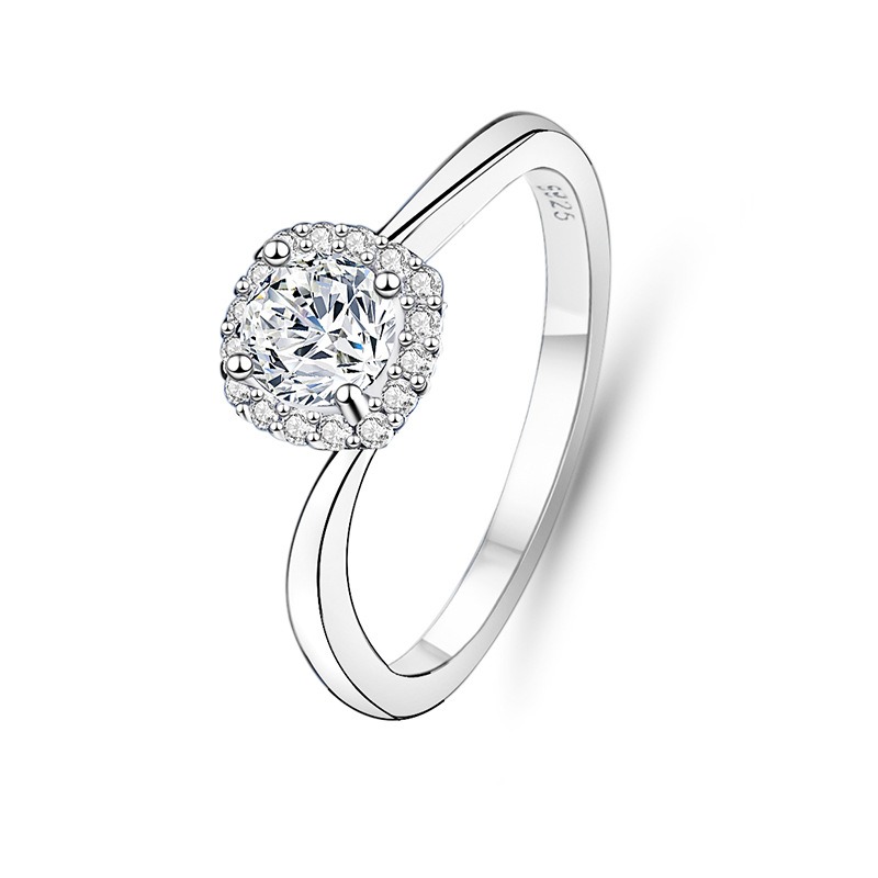 S925 sterling silver moissanite micro-set twisted band square four-prong diamond ring