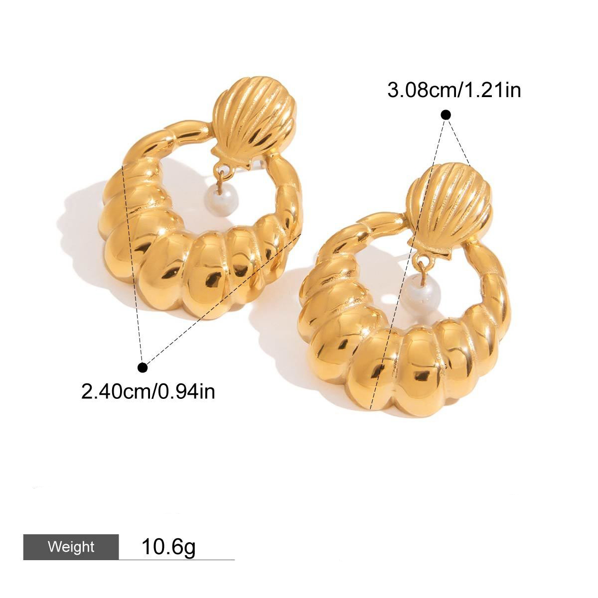 18K gold U-shaped earrings with textured design, exquisite and simple - Image 3