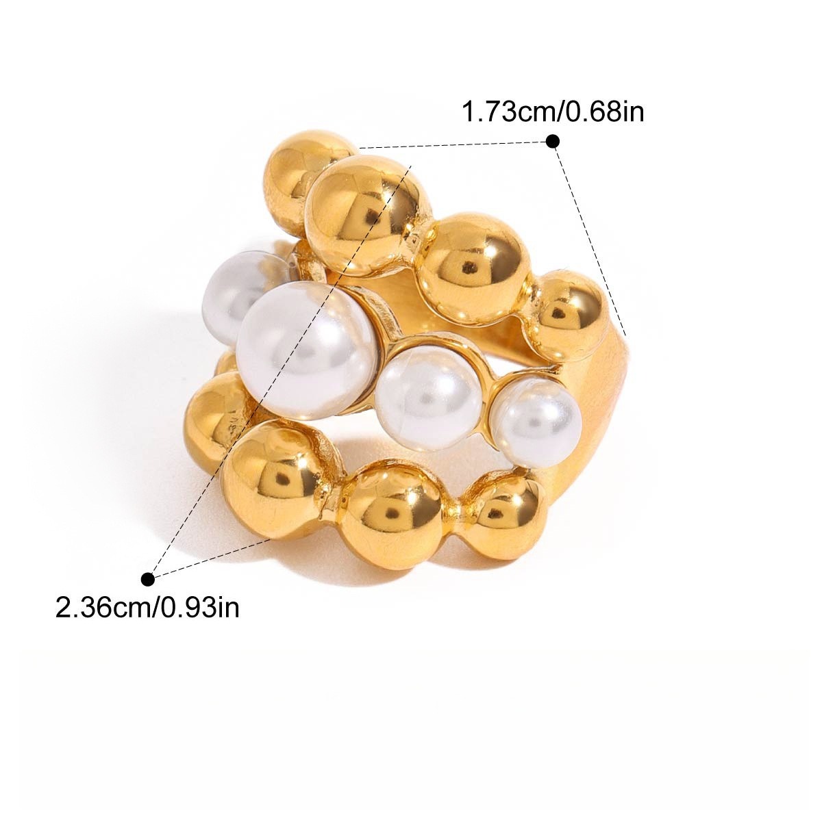 18K Gold Pearl Titanium Steel Ring - Image 4