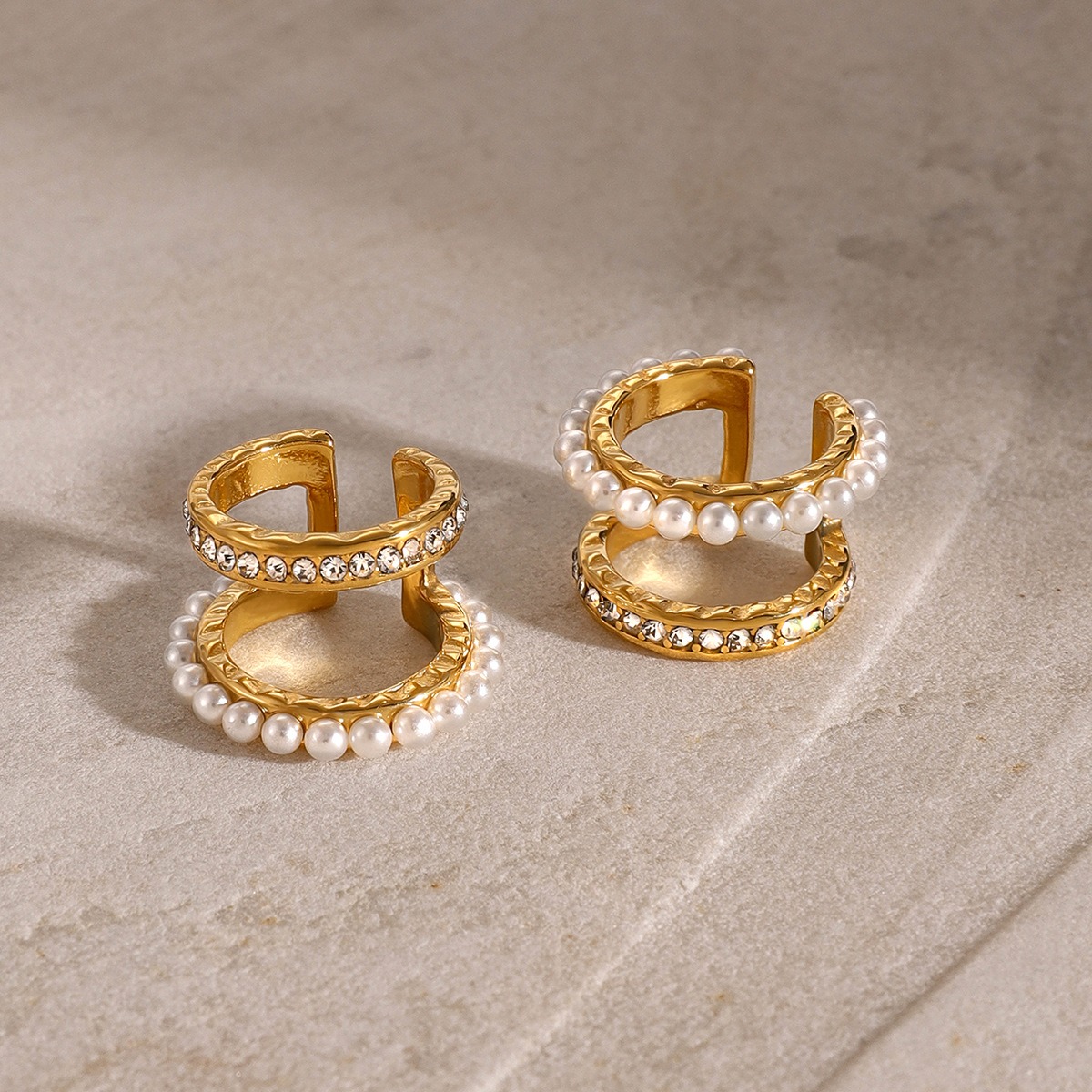 18K gold exquisite and noble double-layer inlaid pearls and diamonds design light luxury style earrings - Image 7