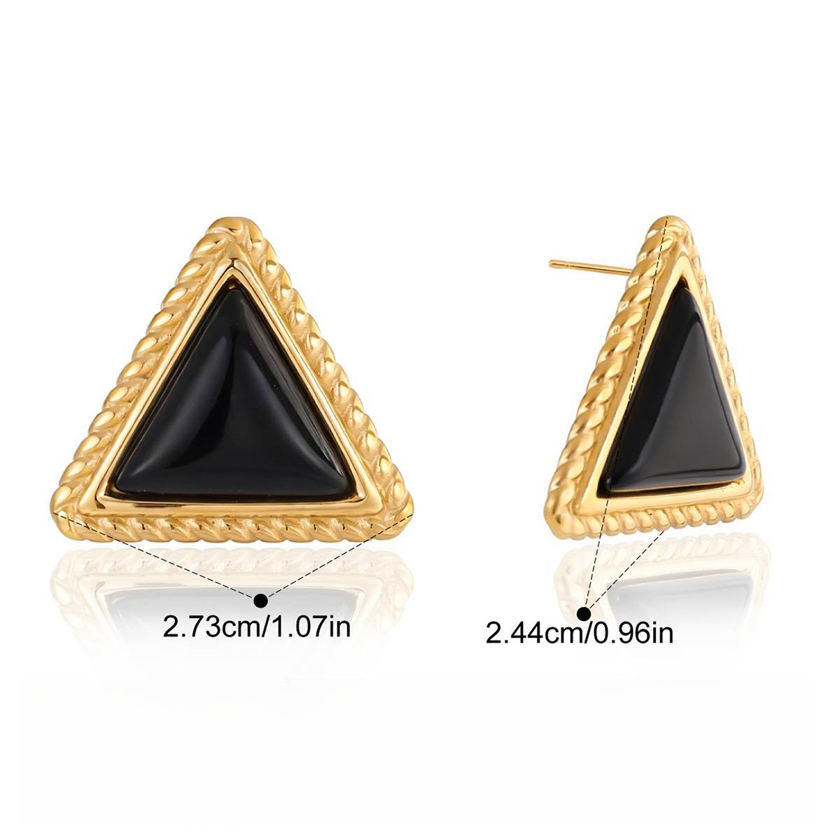 18K gold triangle black onyx stud earrings, a sophisticated and stylish accessory for autumn and winter. - Image 4